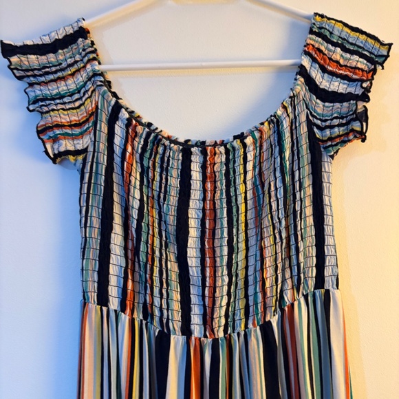 Women's Guilty size Large Rayon maxi dress stripes rainbow tropical colourful - Picture 2 of 8